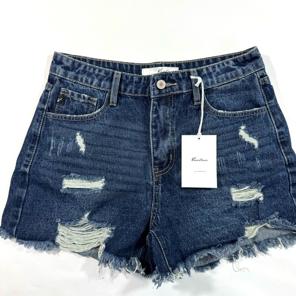 New Kancan Glora High Rise Shorts Distressed Frayed Denim - Picture 2 of 8